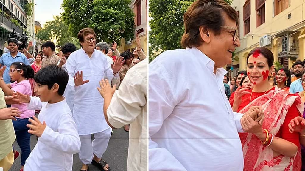 ঢাকের তালে রঞ্জিত মল্লিক নাচলেন নাতিকে নিয়ে